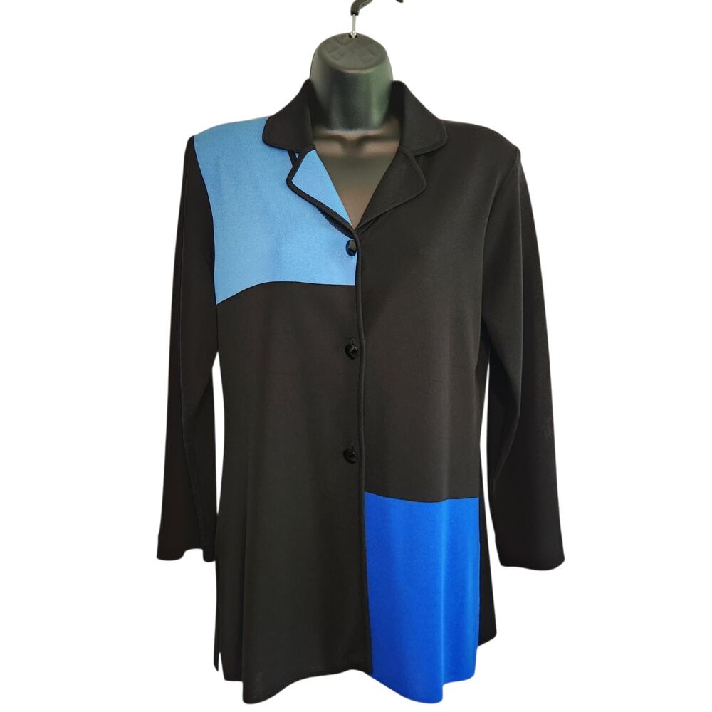 Misook button down cardigan colorblock blue and black size XS